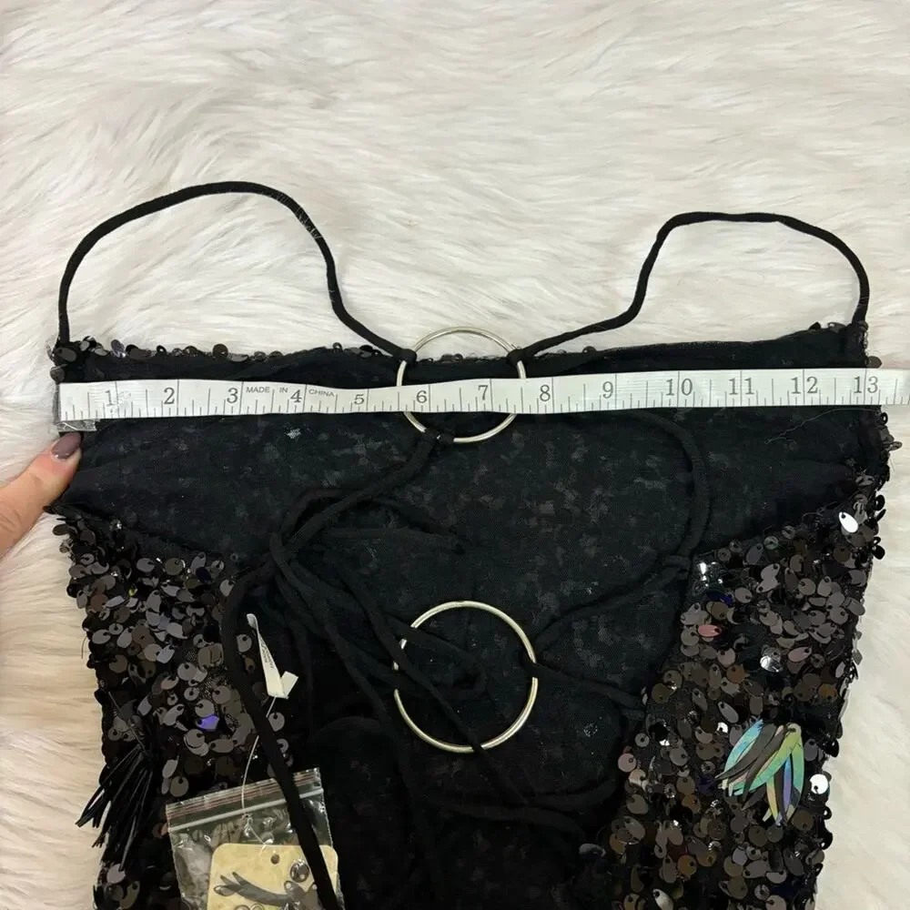 NWT Free People Black Sequins Sexy Party Tank Top Size Medium 0786